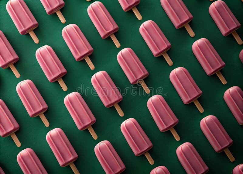 Att locka rosa popsikelmönster i 3d ger abstrakt matfotografi mot en subtil grön bakgrund royaltyfri illustrationer