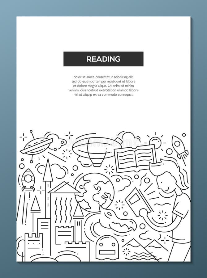 Att läsa - fodra mallen A4 för designbroschyraffischen stock illustrationer Att läsa - fodra mallen A4 för designbroschyraffischen stock illustrationer
