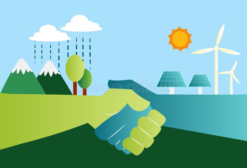 Att skaka hand för miljövänliga energiresurser illustrerar vektorn royaltyfri illustrationer Att skaka hand för miljövänliga energiresurser illustrerar vektorn royaltyfri illustrationer