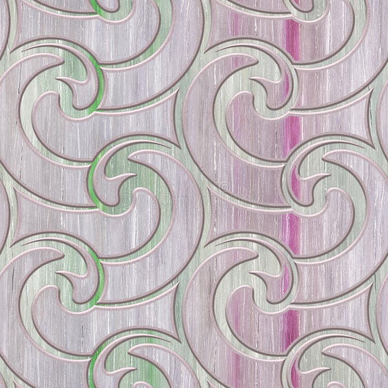 Att snida virvlar runt modellen på sömlös textur för bakgrund, patchworkmodellen, pastellfärgad färg, trätextur, illustrationen 3 stock illustrationer Att snida virvlar runt modellen på sömlös textur för bakgrund, patchworkmodellen, pastellfärgad färg, trätextur, illustrationen 3 stock illustrationer