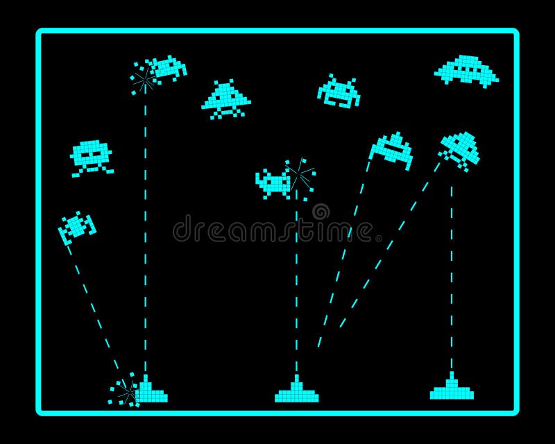 Attack of space invaders on a black background