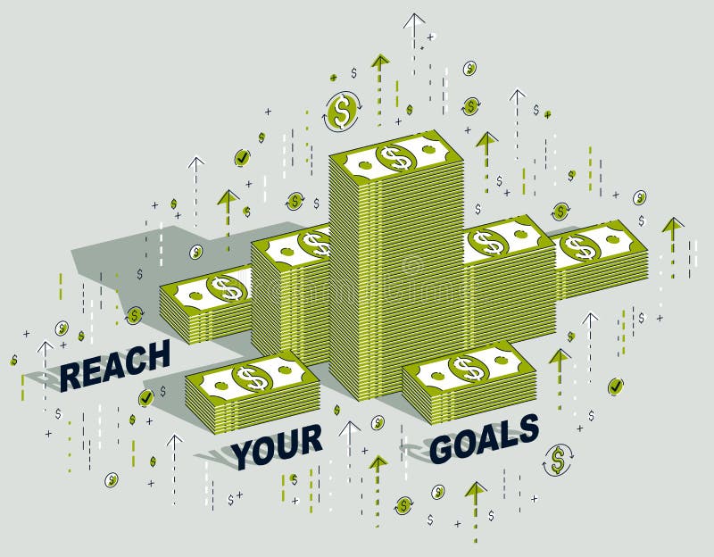Atteignez votre affiche de motivation d'affaires de buts ou bannière, mone d'argent liquide illustration de vecteur Atteignez votre affiche de motivation d'affaires de buts ou bannière, mone d'argent liquide illustration de vecteur