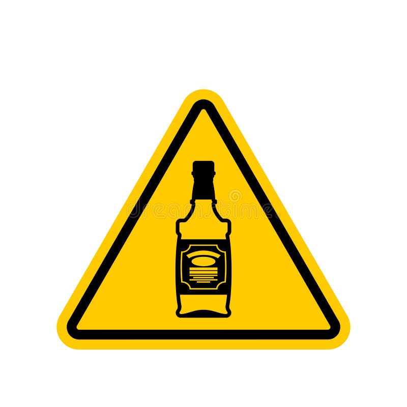 Attention alcohol. Bottle of whiskey on yellow triangle. Road si royalty free illustration