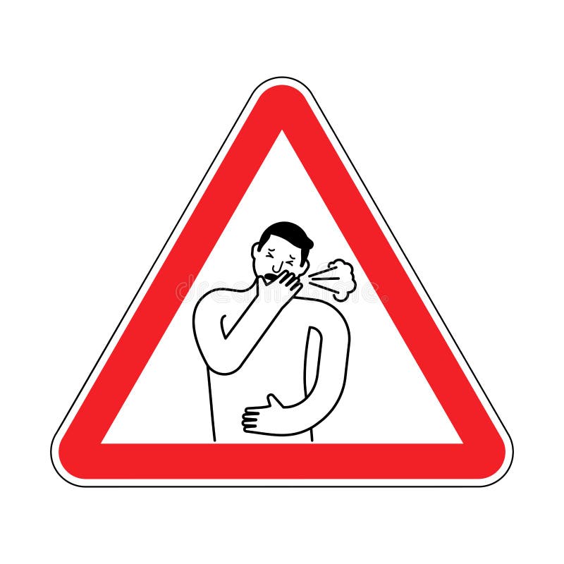 Attention Cough. Caution coughing. Red triangle road sign vector illustration