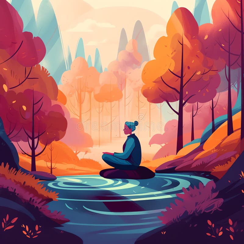 Attention : personne pratiquant la pleine conscience comme la méditation et la pratique du yoga illustration stock
