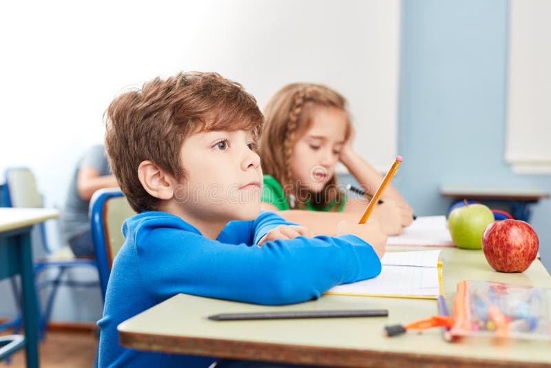 Attentive student at the dictation