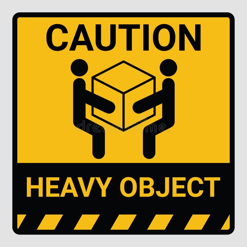 Attenzione oggetto pesante due persone sollevano il simbolo richiesto. illustrazione vettoriale dell'avvertenza del peso o del car