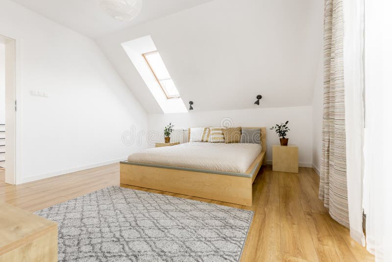 Attic bedroom with window stock image. Image of decoration 89606249