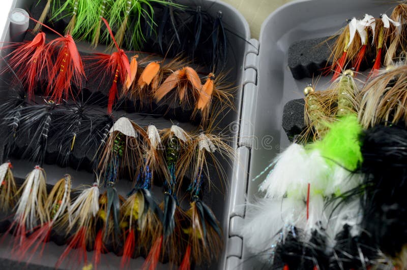 Closeup view of some fly fishing tackle. Closeup view of some fly fishing tackle