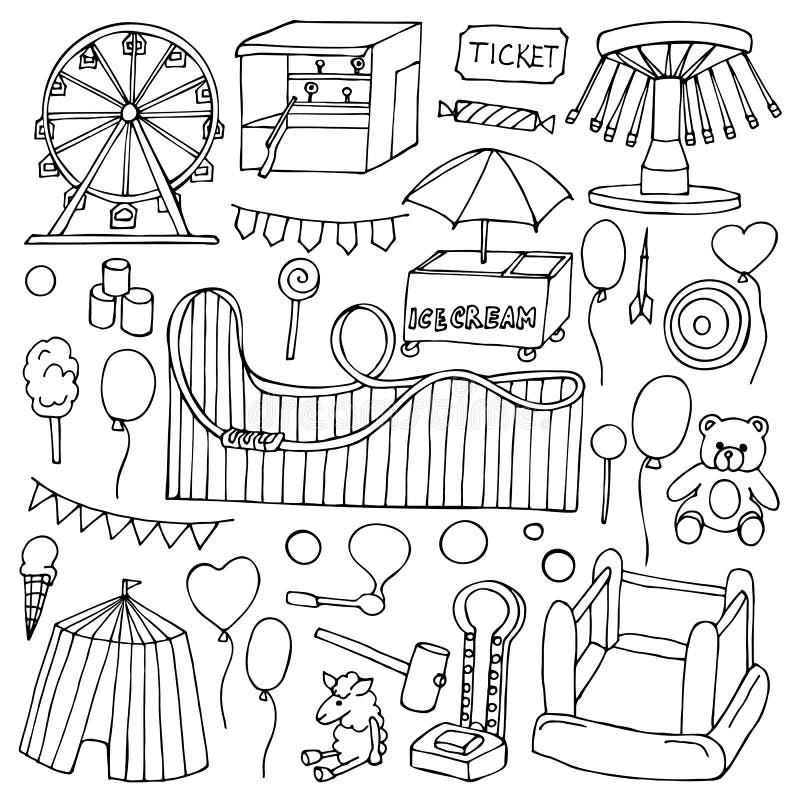 Attraction doodle Set stock illustration
