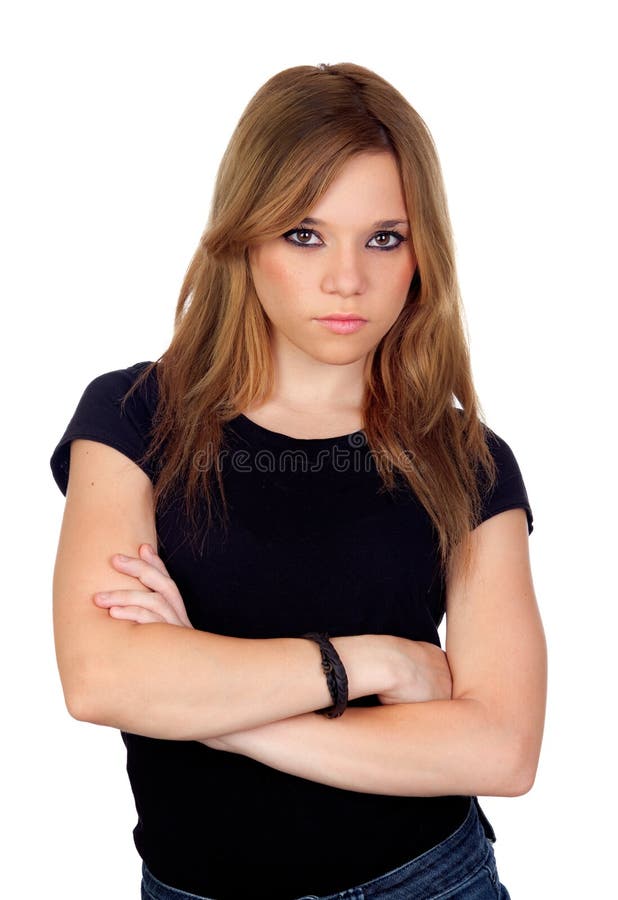 Attractive angry woman with black shirt royalty free stock photography Attractive angry woman with black shirt royalty free stock photography
