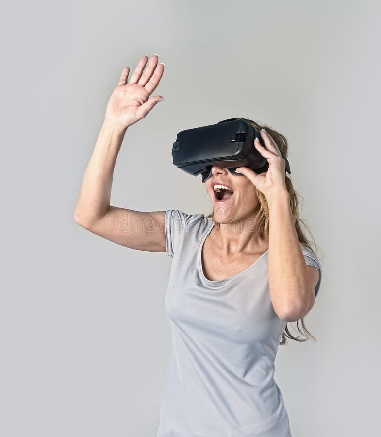 Young Woman Wearing Virtual Reality Goggles Headset, Vr 