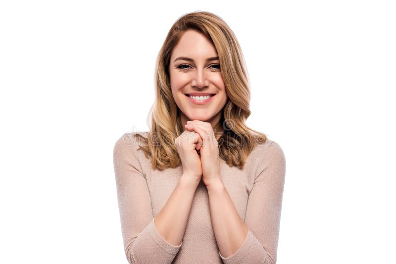 Attractive blond young woman. Portrait of a beautiful woman on a white background.