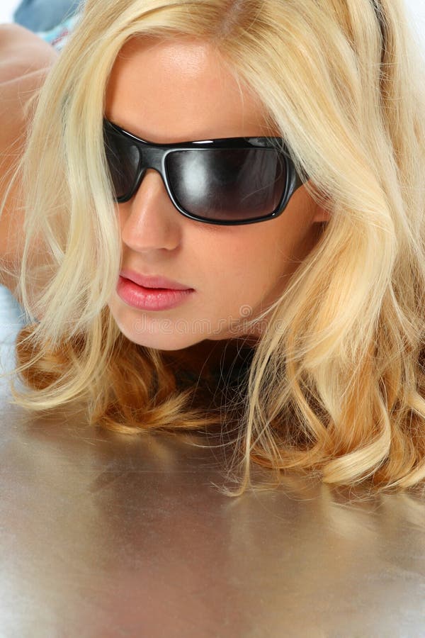 Attractive Blonde Girl with Sunglasses Stock Photo Image of flirt