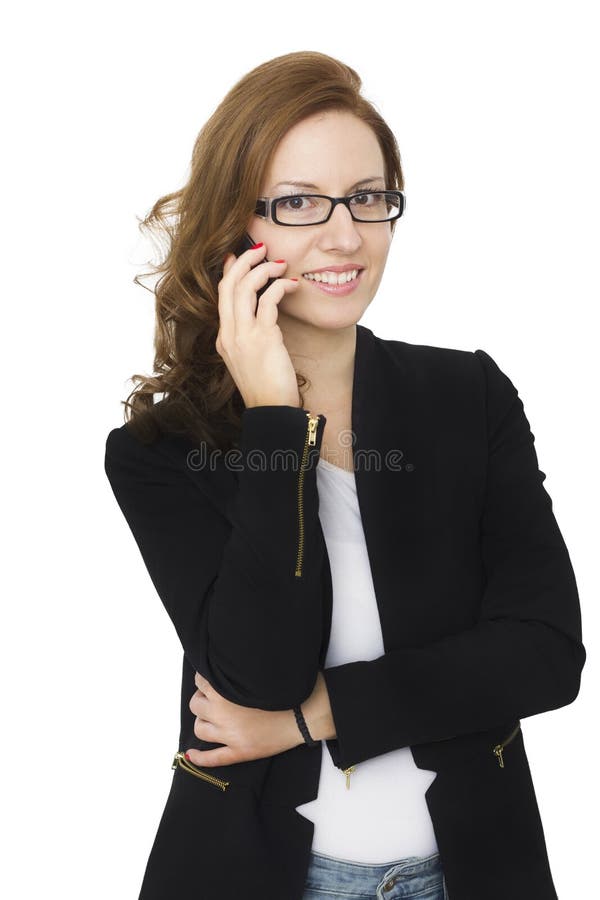 Attractive Brunette Woman Talking on Her Cell Phone