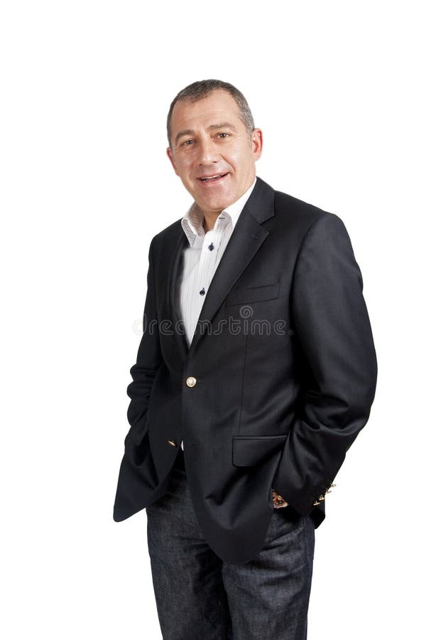Attractive Businessman posing to cam isolated on white. Body cam stock images, royalty-free photos and pictures