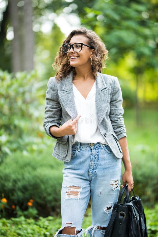 Attractive Young Business Woman Walking in the City Stock Photo - Image ...