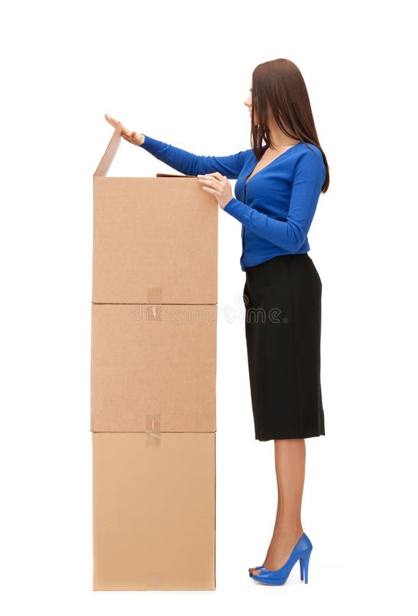 Attractive Businesswoman With Big Boxes Stock Image Image Of Cute Business 20743451