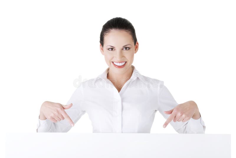 Attractive businesswoman holding blank board. royalty free stock photo Attractive businesswoman holding blank board. royalty free stock photo