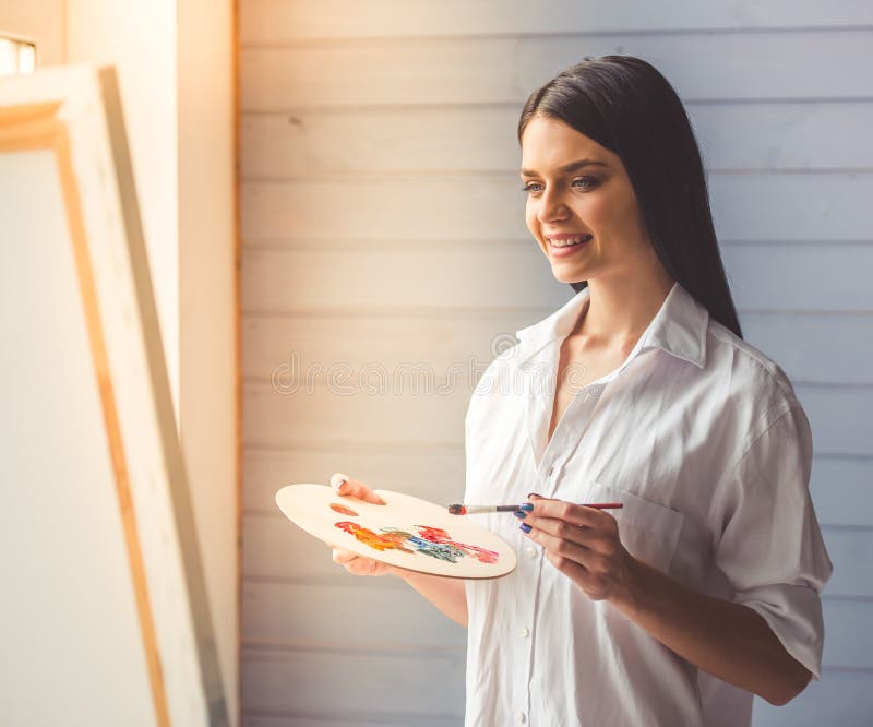 Attractive female artist stock image. Image of concept 78704307