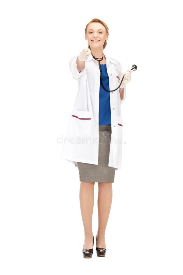 Picture of attractive female doctor pointing her finger