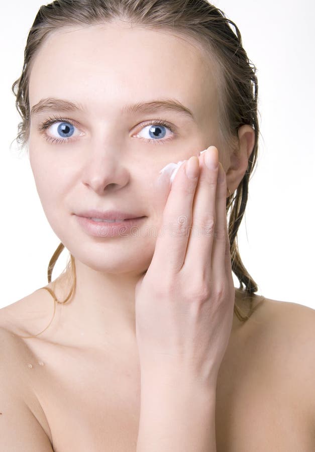 Attractive Girl Applying Face Cream Stock Photo Image of face
