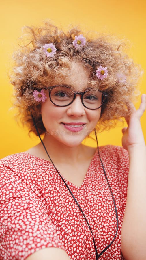 Attractive Girl In A Joyful Mood Wearing Nerdy Spectacles Smiling At The Camera Stock Image 