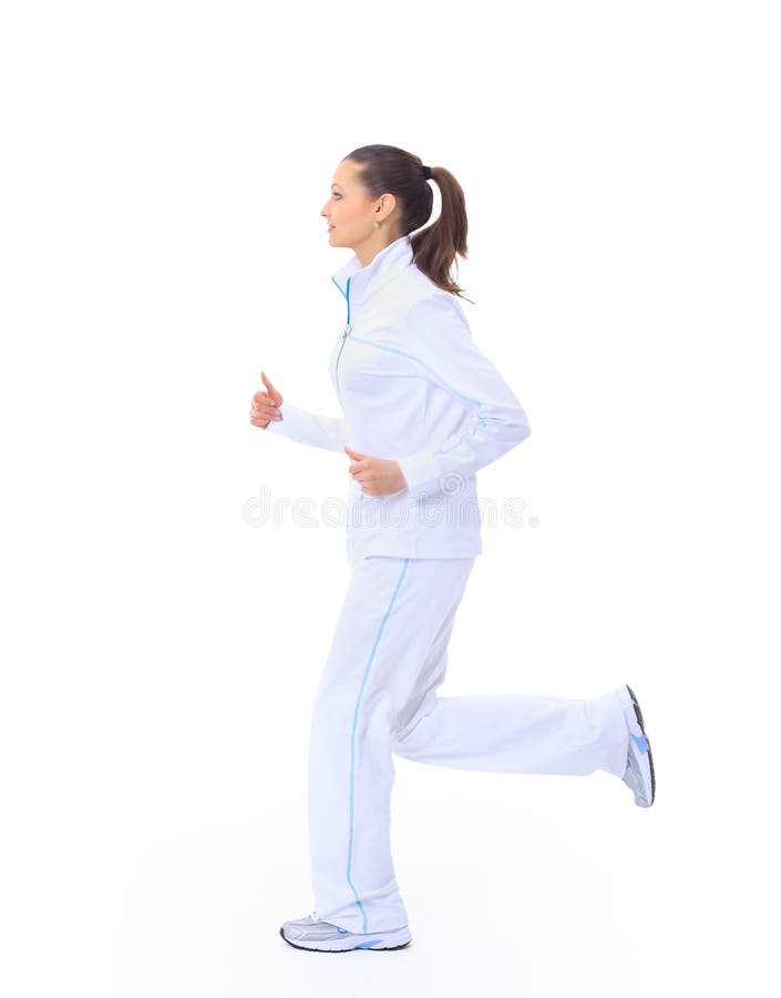 Attractive girl running isolated