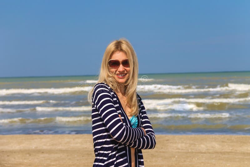 Attractive Girl in Sunglasses on the Beach Stock Image Image of hair