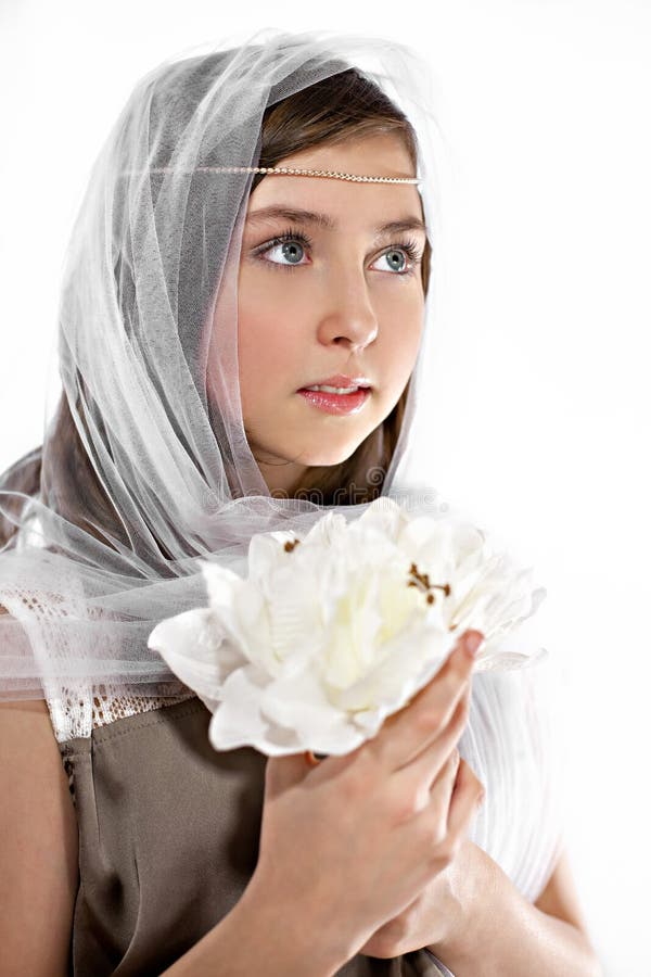 Attractive Girl with Veil and Flowers Stock Photo Image of eyes
