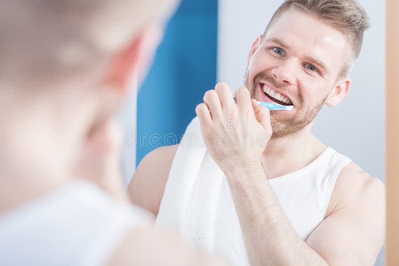 Attractive Guy Brushing His Teeth Stock Image Image of healthy