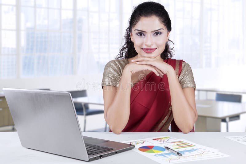 Attractive Indian Businesswoman Smiling In Office Stock Image Image
