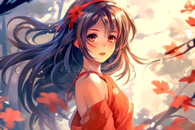 Beautiful kawaii anime girl. Generative AI Stock Illustration