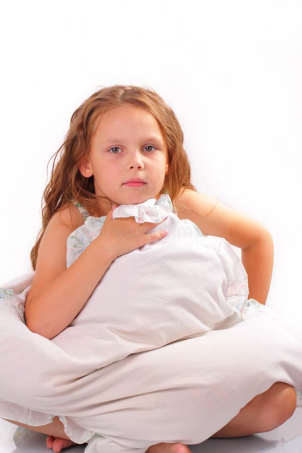 Attractive Little Girl with a Pillow Stock Image Image of beautiful