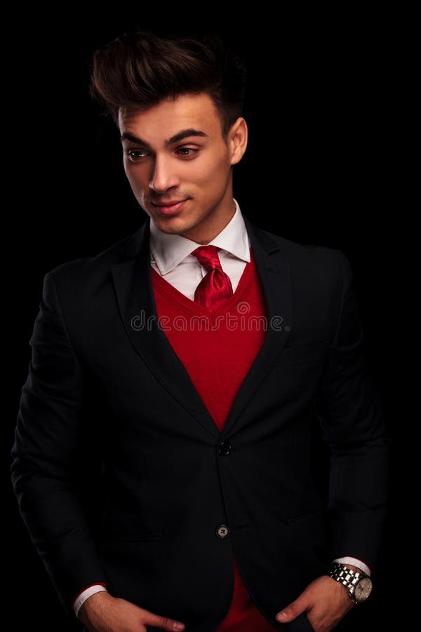 Attractive Male Model in Black Suit Posing Stock Photo - Image of model ...