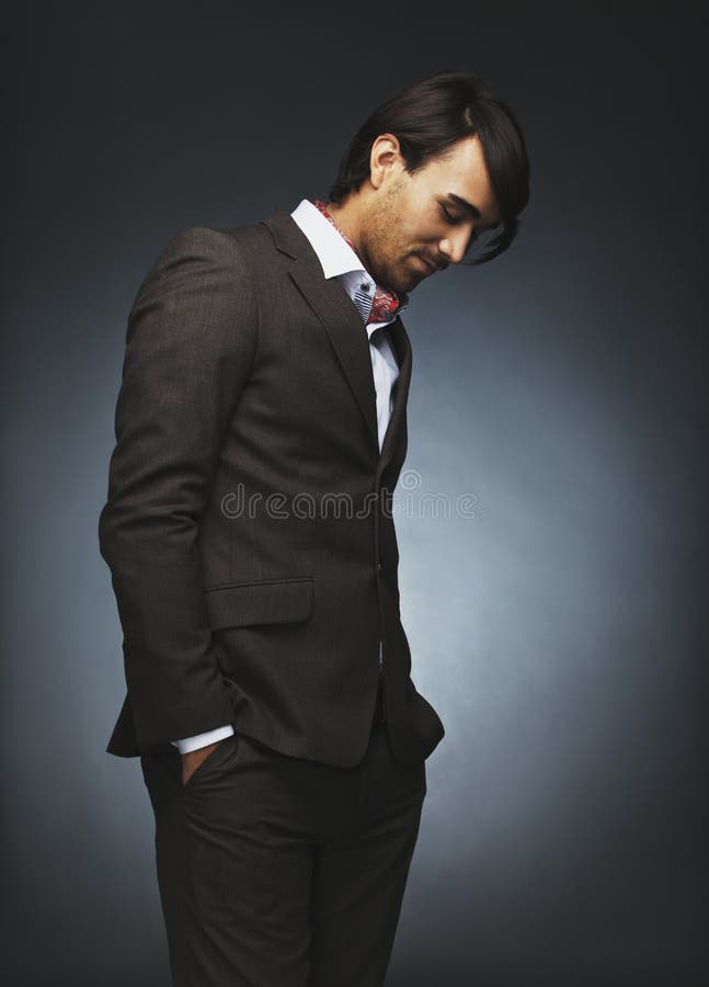 Stylish Male Model Posing in Dark Suit Stock Photo - Image of handsome,  person: 37145788