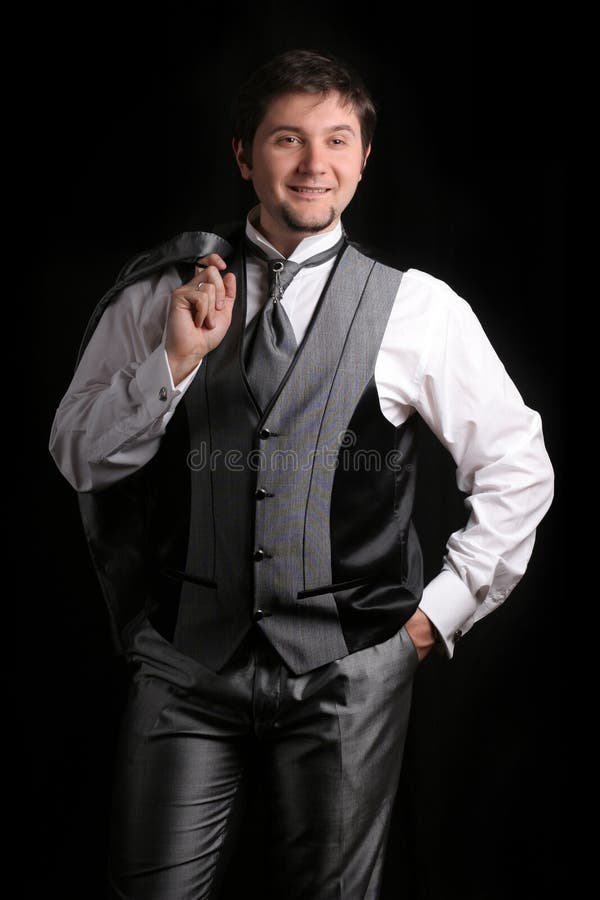 Attractive man in the silver business suit