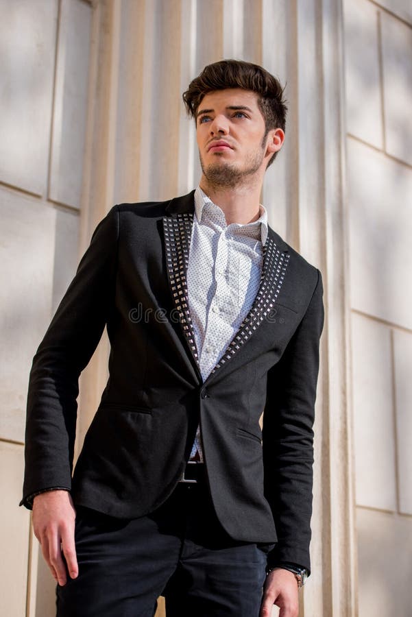 Attractive Man Standing in a Black Jacket Stock Image - Image of front ...