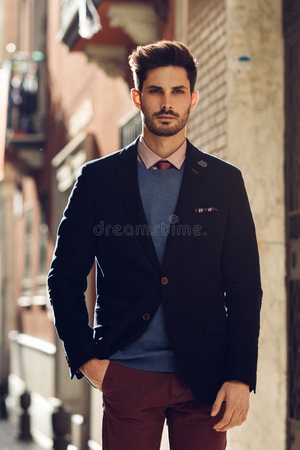 Attractive Man Wearing British Elegant Suit in the Street. Modern Hairstyle.  Stock Image - Image of streetstyle, stylish: 157311483