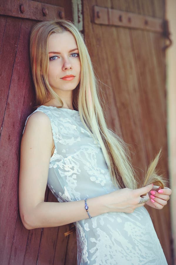 Shy Blonde Woman Pink Dress Stock Photos - Free & Royalty-Free Stock ...