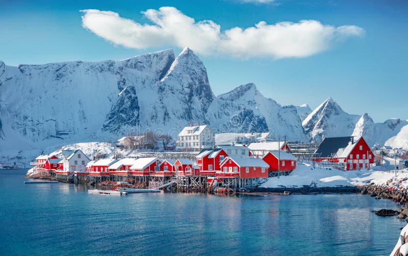 Attractive morning scene of Sakrisoy village, Norway, Europe.