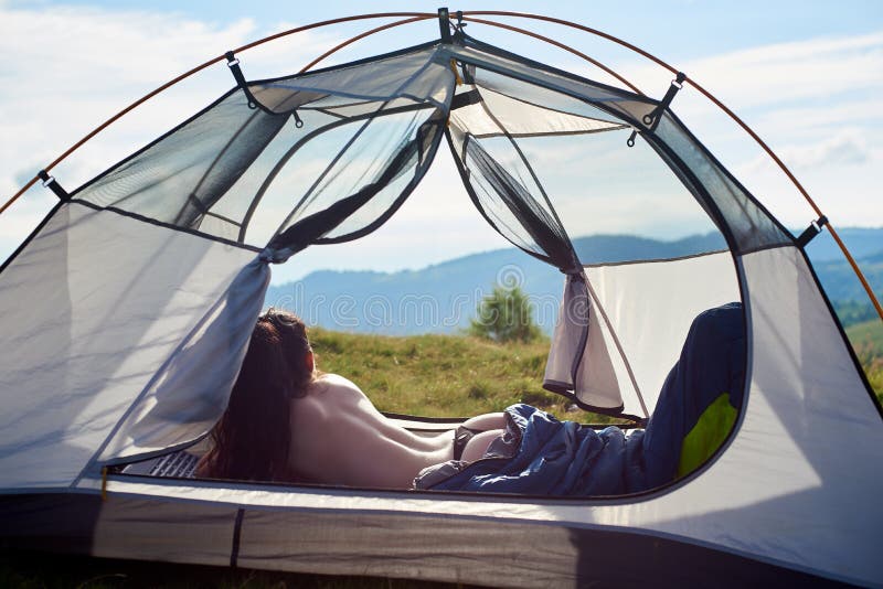 Nude Campimg Attractive Naked Woman in Camping Stock Image - Image of equipment, body: 115019353