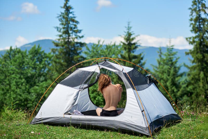 Attractive Naked Woman In Camping Stock Image Image Of Camping Happiness 114675395