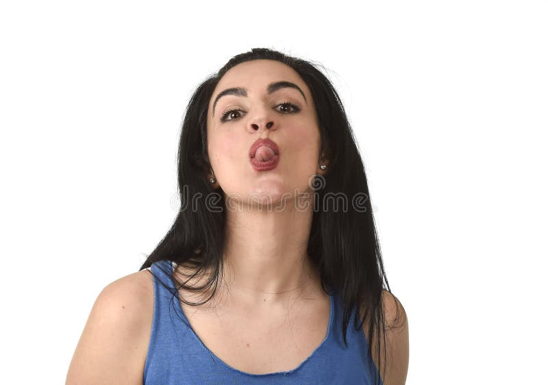 Attractive And Playful Woman Sticking Out Tongue In Funny Fresh Face Expression Mocking Stock 