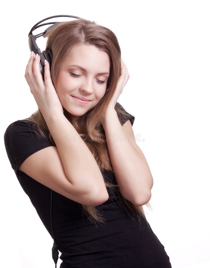 Girl with headphones stock image. Image of hand, listen 326063