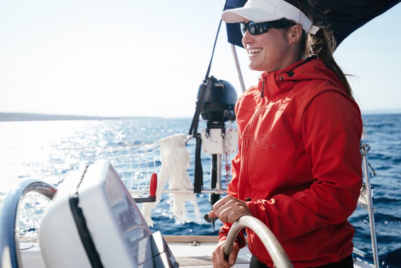 Attractive Strong Woman Sailing with Her Boat Stock Photo - Image of ...