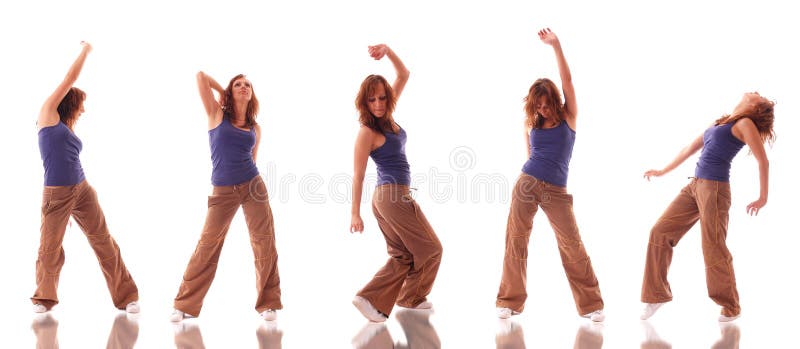 Attractive teenage dancing over white background