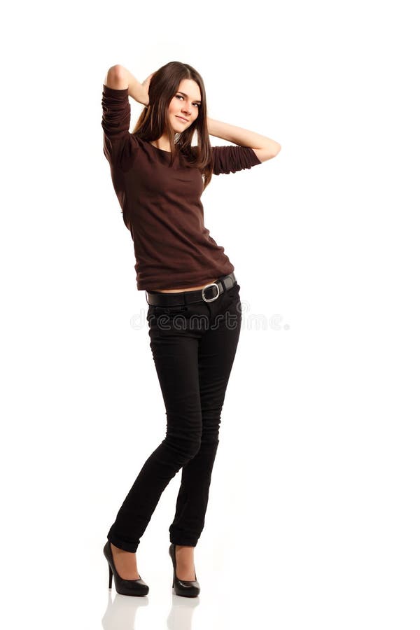 Attractive Teenager Girl Full Length Stock Photo - Image of jeans ...