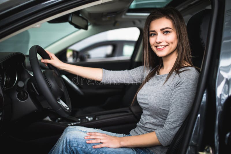 Attractive Woman At Car Drivers Seat Stock Image Image Of Suit