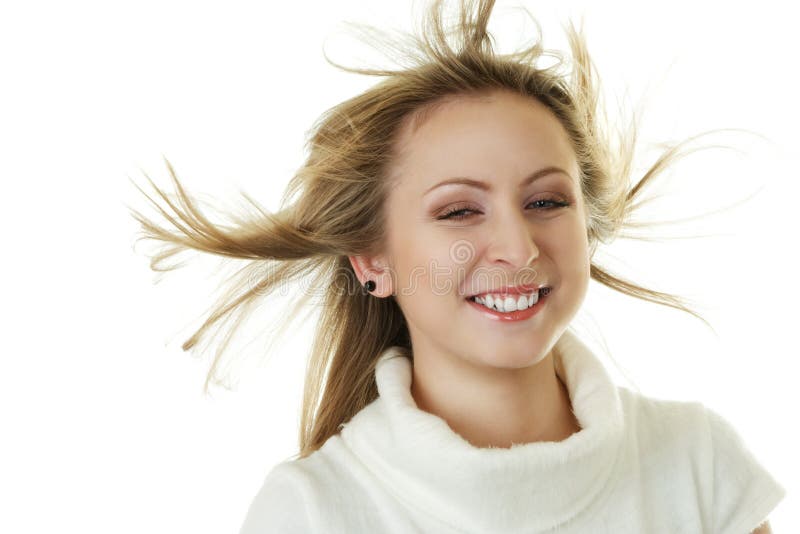 Attractive Woman with Flyaway Hair Stock Photo Image of background
